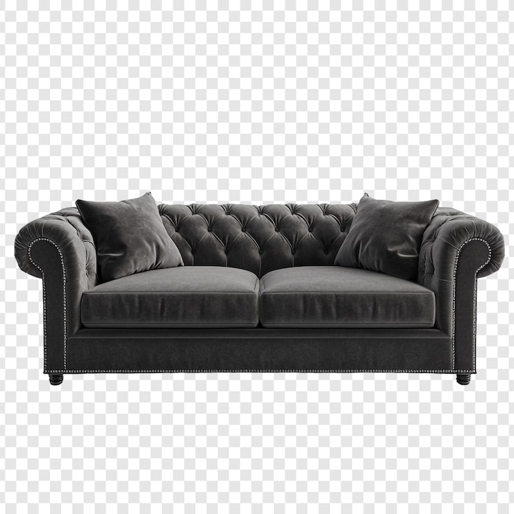PSD gratuito elegante sofá de terciopelo gris oscuro chesterfield