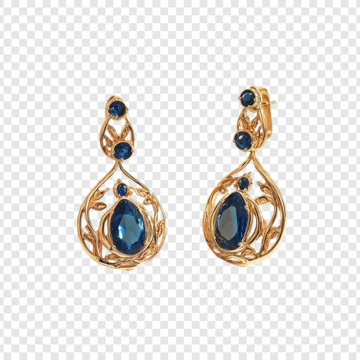 PSD gratuito elegantes pendientes de zafiro azul y oro