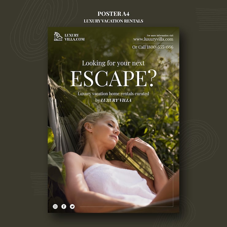 PSD gratuito estampa de impresión vertical para alquileres de vacaciones de lujo
