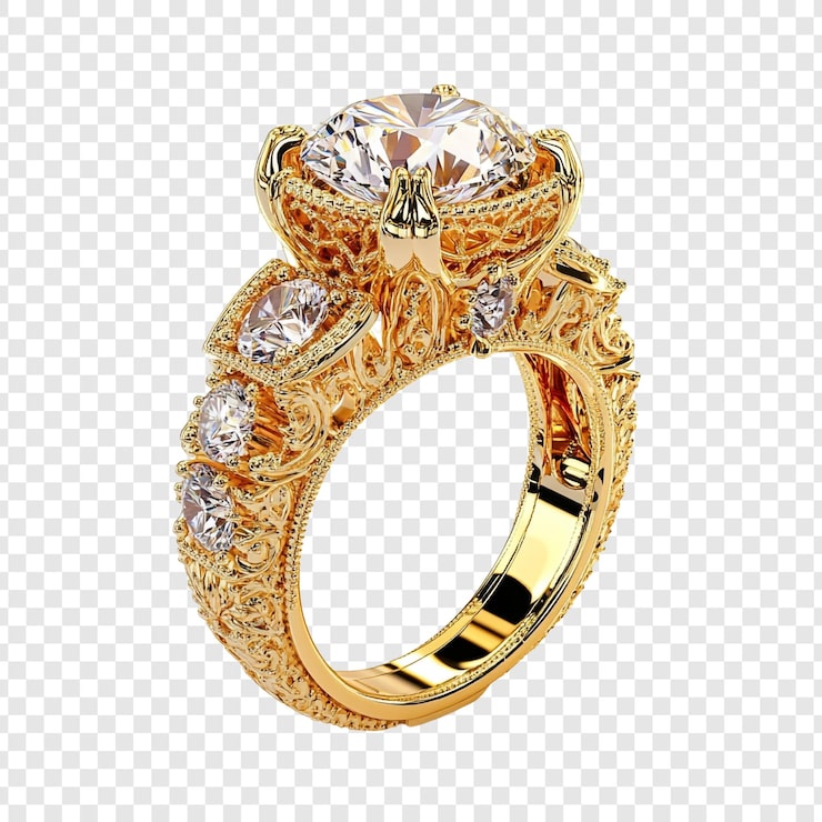 PSD gratuito exquisito anillo de compromiso de diamantes de oro filigrana brillantes piedras preciosas