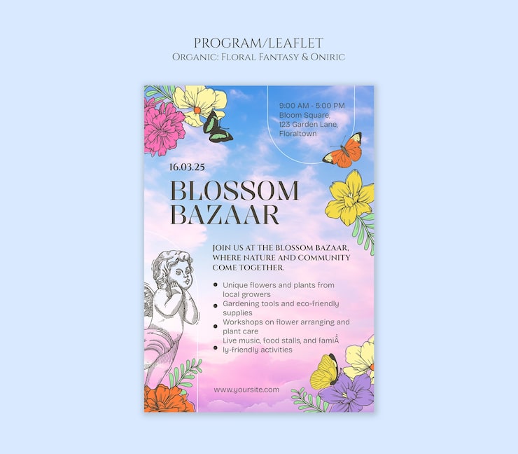 PSD gratuito fantasía floral y plantilla onírica
