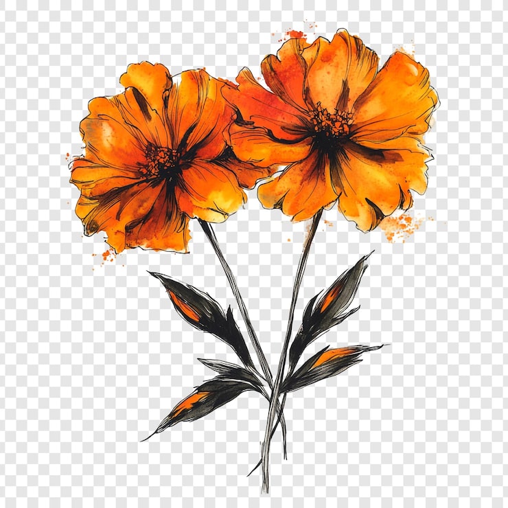 PSD gratuito las flores de acuarela naranja una ilustración botánica
