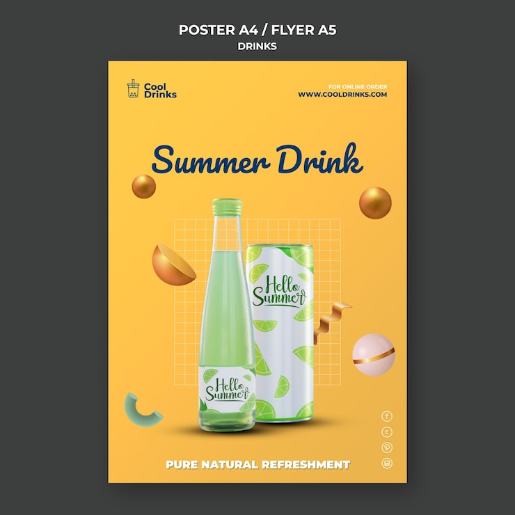 PSD Gratis flyer jus penyegar murni minuman musim panas