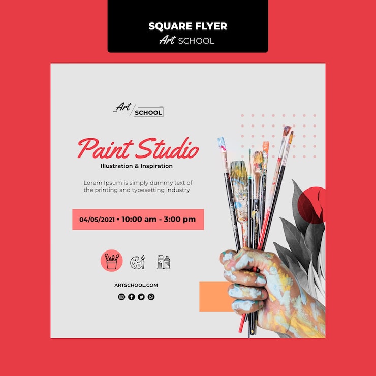 PSD gratuito folleto cuadrado de la escuela de arte