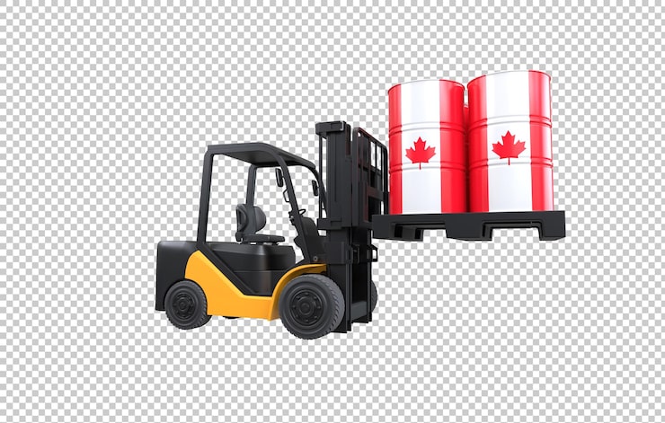 PSD Gratis forklift mengangkat tangki bahan bakar dengan bendera kanada di latar belakang transparan