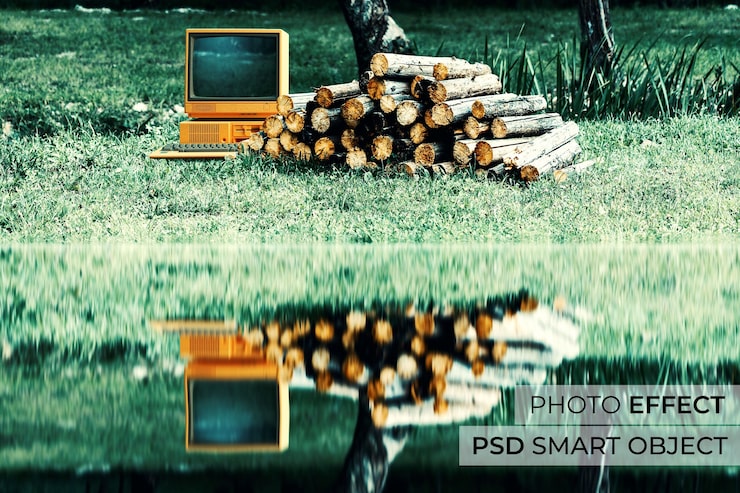 PSD gratuito fotomontaje de reflejos en el agua