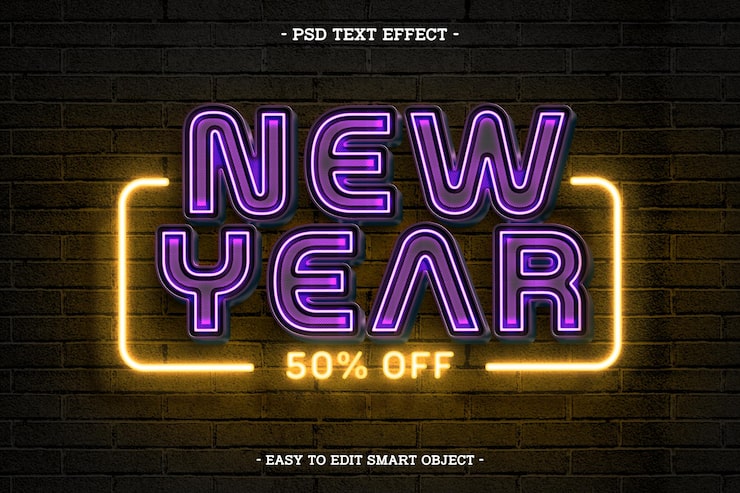 PSD Gratis gaya neon selamat tahun baru 2025 efek teks bisa diedit