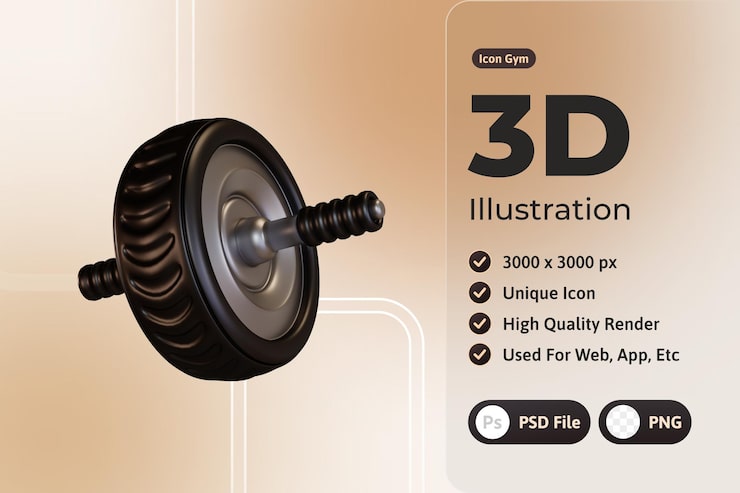 PSD gratuito gimnasio 3d icon, pesas rodantes