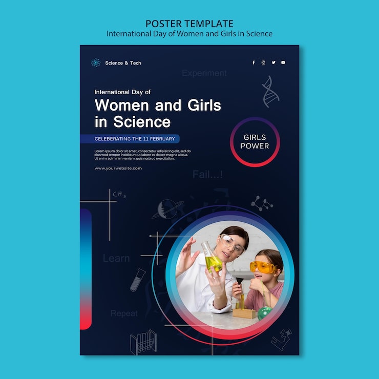 PSD gratuito giornata internazionale delle donne e delle ragazze nella scienza modello di stampa