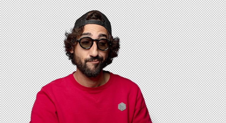 PSD gratuito giovane uomo adulto barbuto con cappello e occhiali da sole