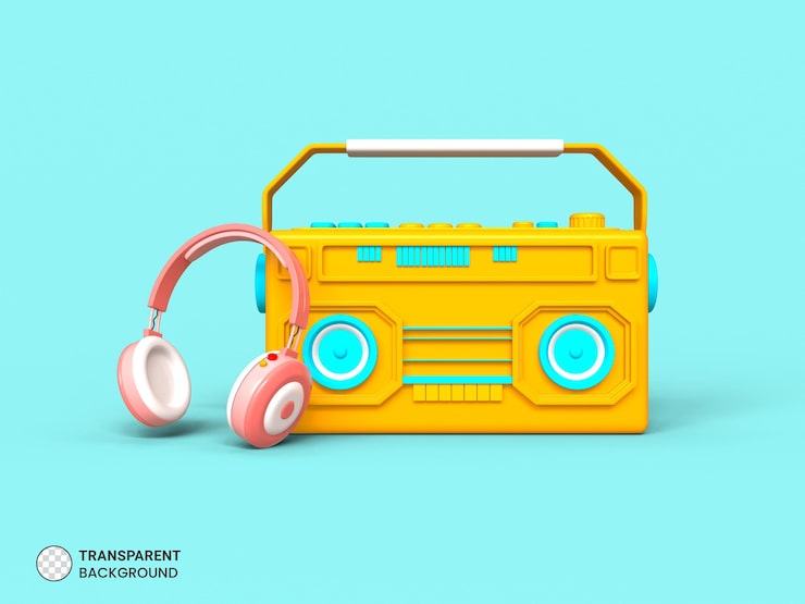 PSD gratuito grabadora de cinta con icono de auriculares ilustración de procesamiento 3d aislado