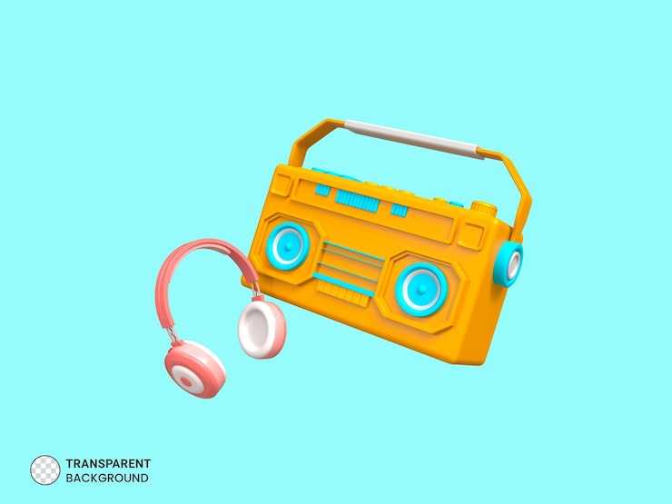 PSD gratuito grabadora de cinta con icono de auriculares ilustración de procesamiento 3d aislado