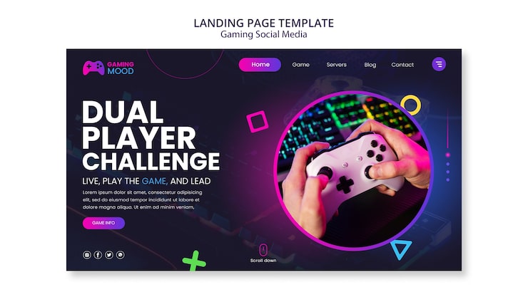 Gratis PSD gradient gaming social media landing page sjabloon