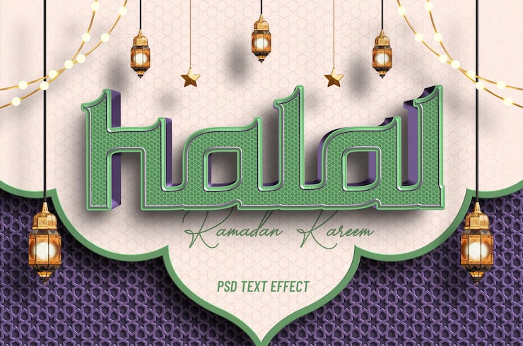 PSD gratuito halal ramadan kareem efecto de texto editable