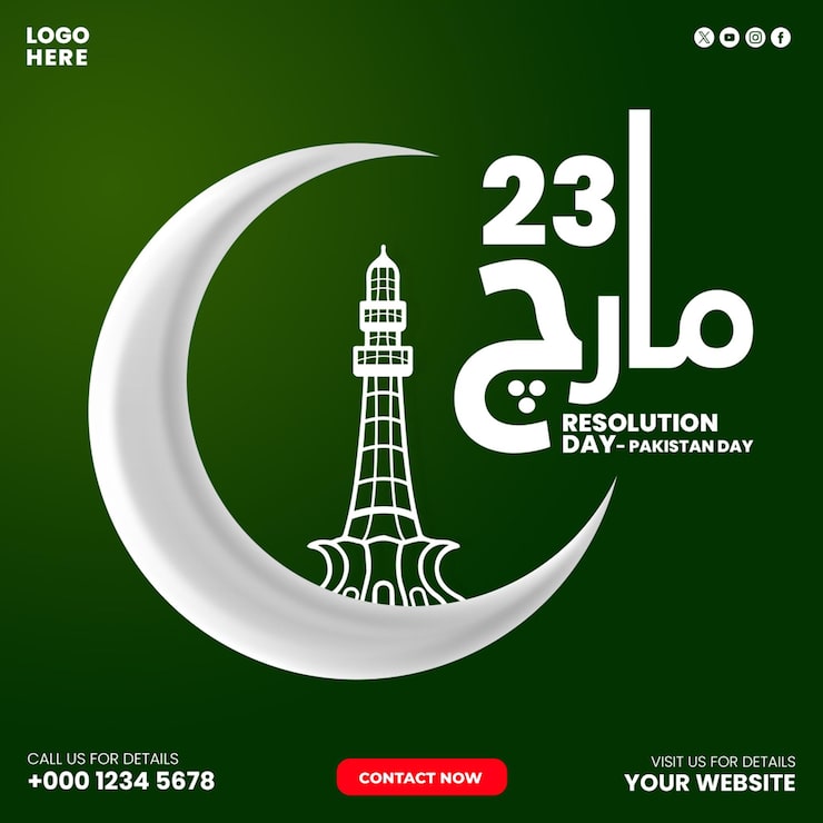 PSD Gratis hari resolusi pakistan dengan templat posting media sosial bendera pakistan