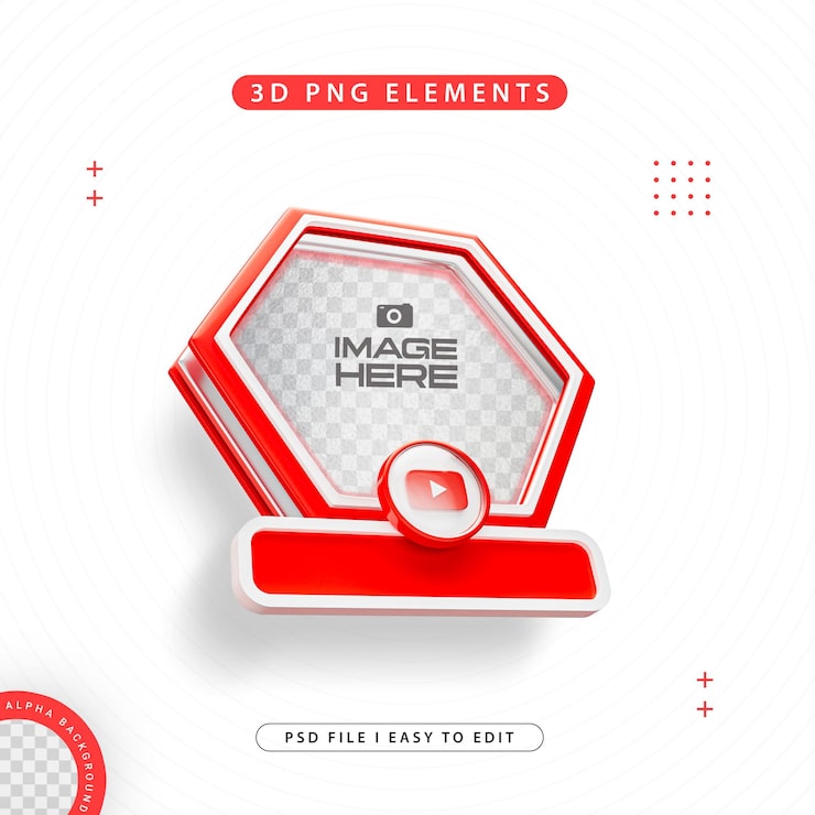 PSD gratuito hexagon profile 3d frame para youtube en las redes sociales aisladas
