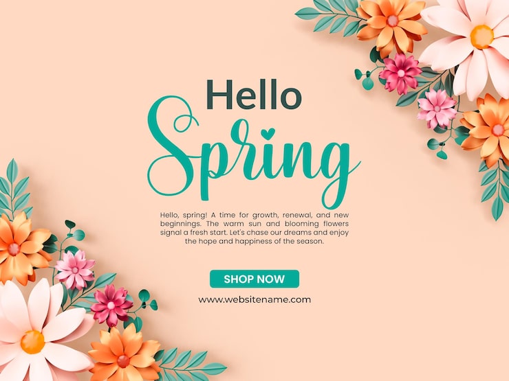 PSD gratuito hola plantilla de banner de primavera con flor de margarita