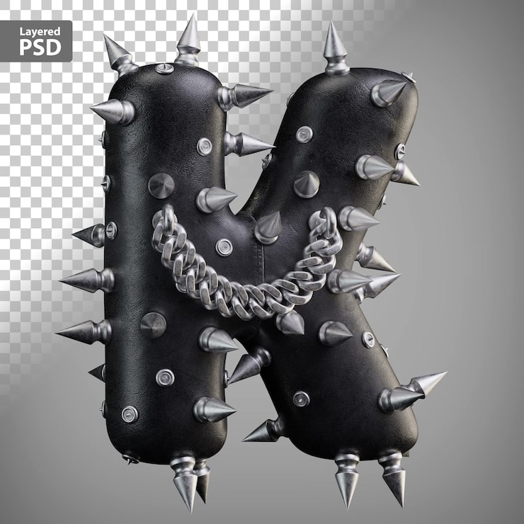 PSD Gratis huruf 3d kulit dengan paku logam dan rantai