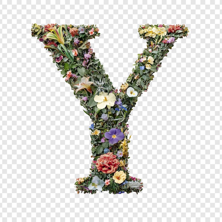 PSD Gratis huruf y floral alfabet botani