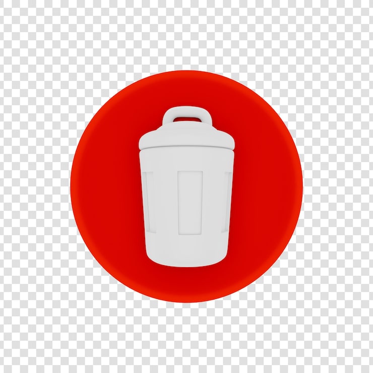 PSD gratuito icono de bote de basura blanco sobre fondo de círculo rojo diseño 3d simple