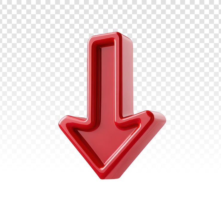 PSD gratuito icono de flecha 3d roja brillante hacia abajo