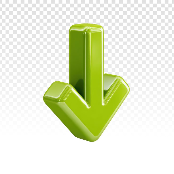 PSD gratuito icono de flecha hacia abajo 3d verde vibrante para descarga o dirección