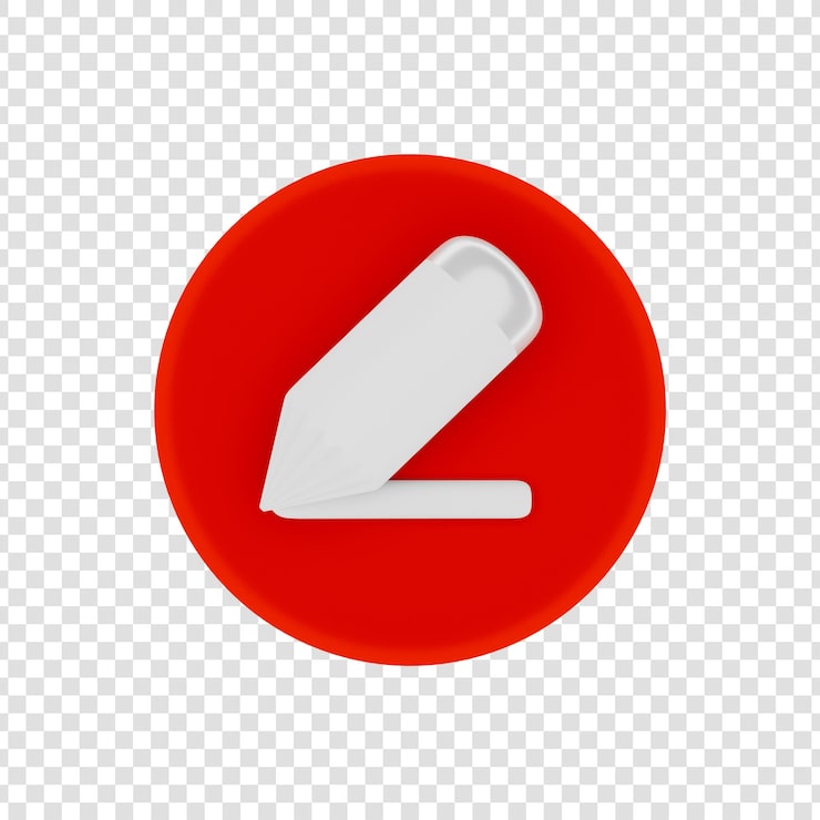 PSD gratuito icono de lápiz blanco sobre fondo de círculo rojo con diseño simple