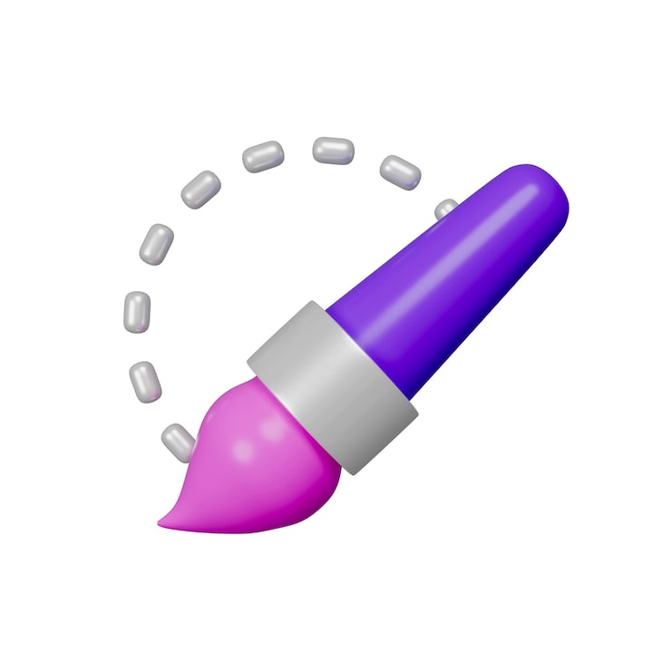 PSD gratuito icono de pincel de caricatura 3d con círculo punteado