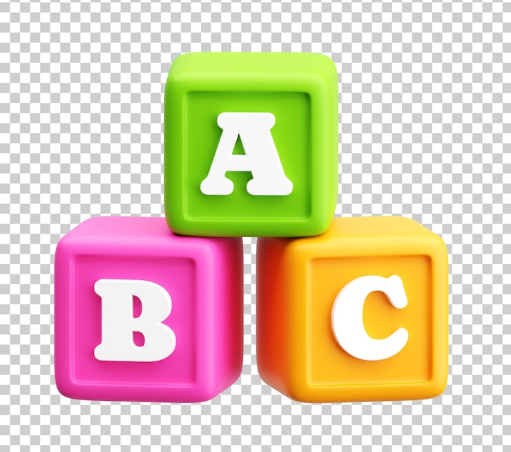 PSD Gratis ikon balok alfabet abc 3d untuk anak-anak dan pembelajaran dini