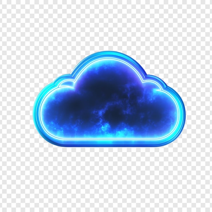PSD Gratis ikon komputasi awan biru neon yang bersinar