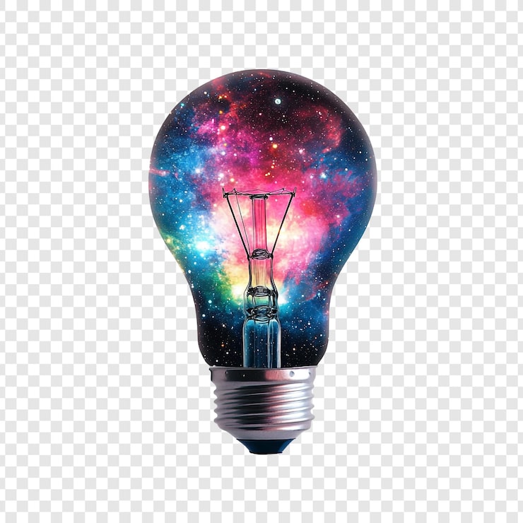 PSD gratuito iluminación cósmica una galaxia dentro de una bombilla