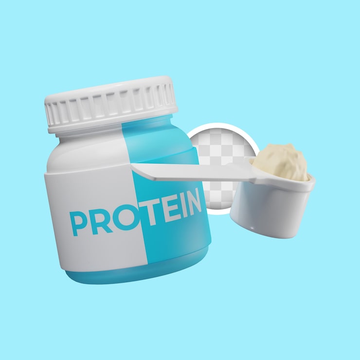 PSD gratuito ilustración 3d de contenedor de proteína en polvo