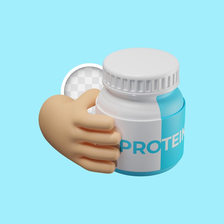 PSD gratuito ilustración 3d de contenedor de proteína en polvo