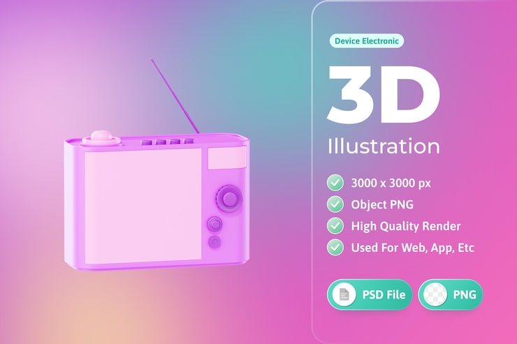 PSD gratuito ilustración 3d de dispositivo electrónico de radio
