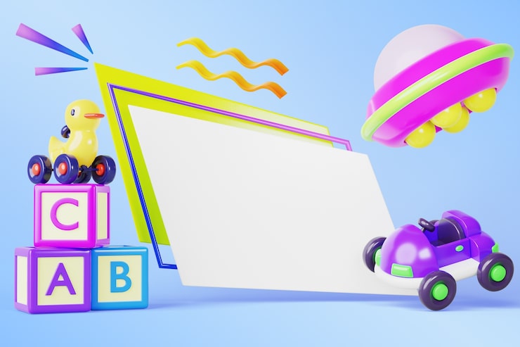 PSD gratuito ilustración 3d con elementos de los 90 y pancarta en blanco