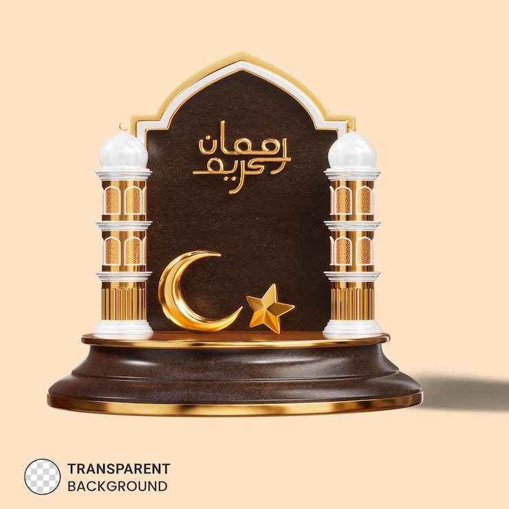 PSD Gratis ilustrasi 3d podium masjid ramadan dengan bulan sabit
