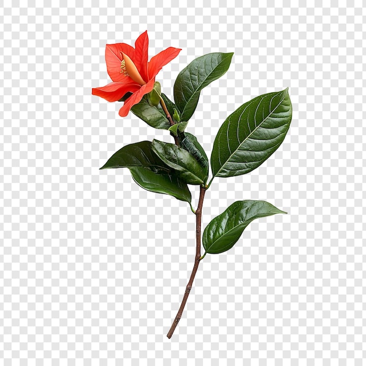 PSD gratuito la impresionante flor de hibisco rojo con hojas verdes exuberantes