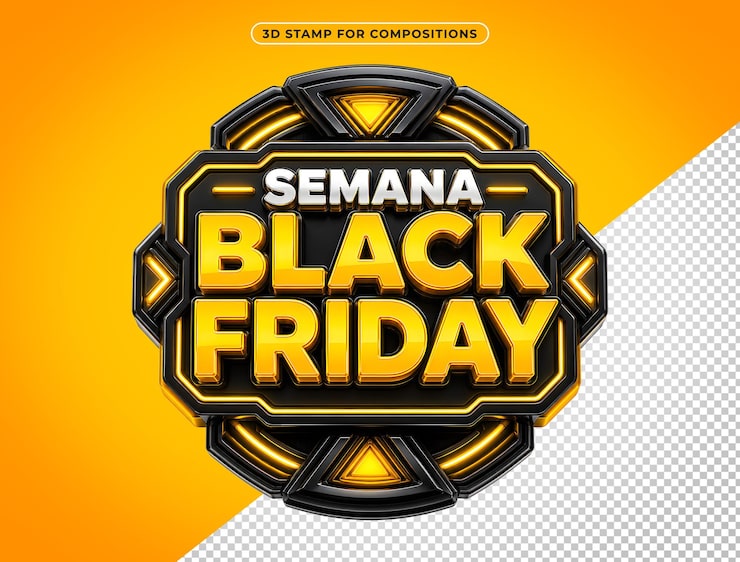 PSD gratuito insignia 3d de oro y black friday aislada sobre fondo transparente