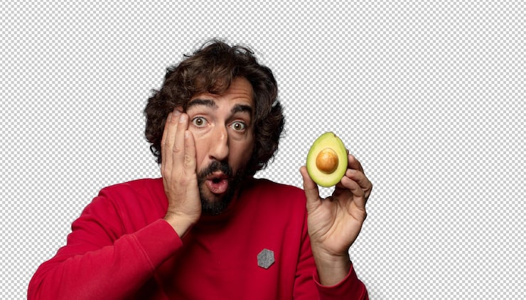PSD gratuito joven adulto barbudo con un aguacate