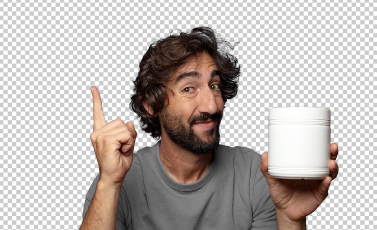 PSD gratuito joven adulto barbudo manuct botella de maquillaje