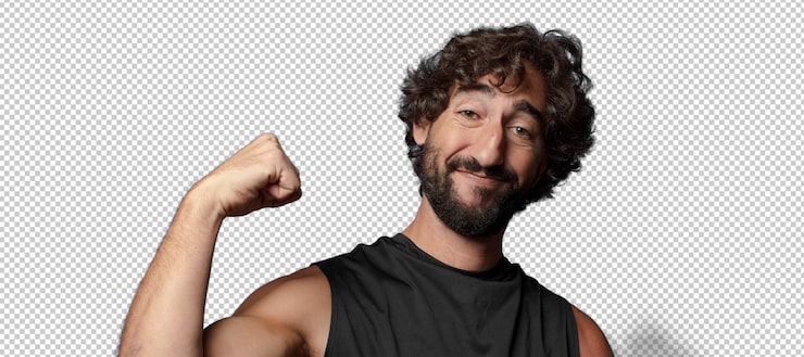 PSD gratuito joven barbudo loco hombre de fitness concepto deportivo