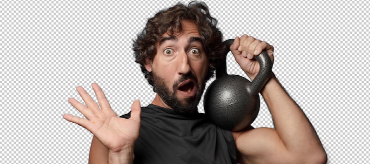 PSD gratuito joven barbudo loco hombre de fitness concepto deportivo