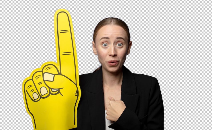 PSD gratuito joven mujer de negocios rubia con una mano símbolo número uno