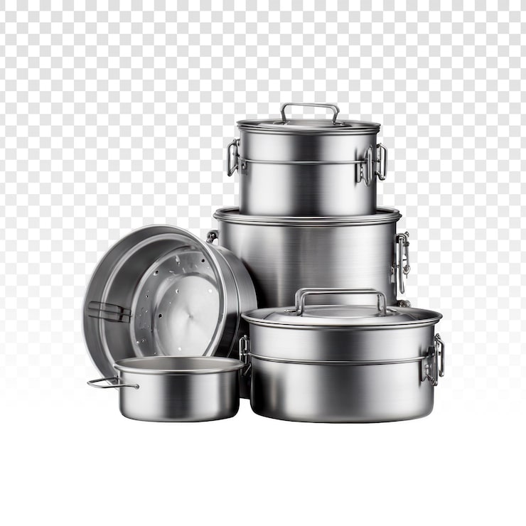 PSD gratuito juego de recipientes duraderos de acero inoxidable para almacenar alimentos