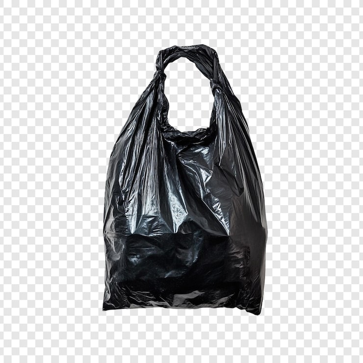 PSD Gratis kantong sampah plastik hitam terisolasi dengan latar belakang transparan