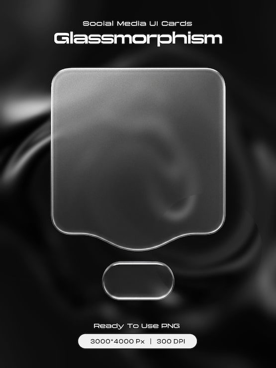 PSD Gratis kartu kit ui media sosial glassmorphism dengan efek kaca cair buram berkilau