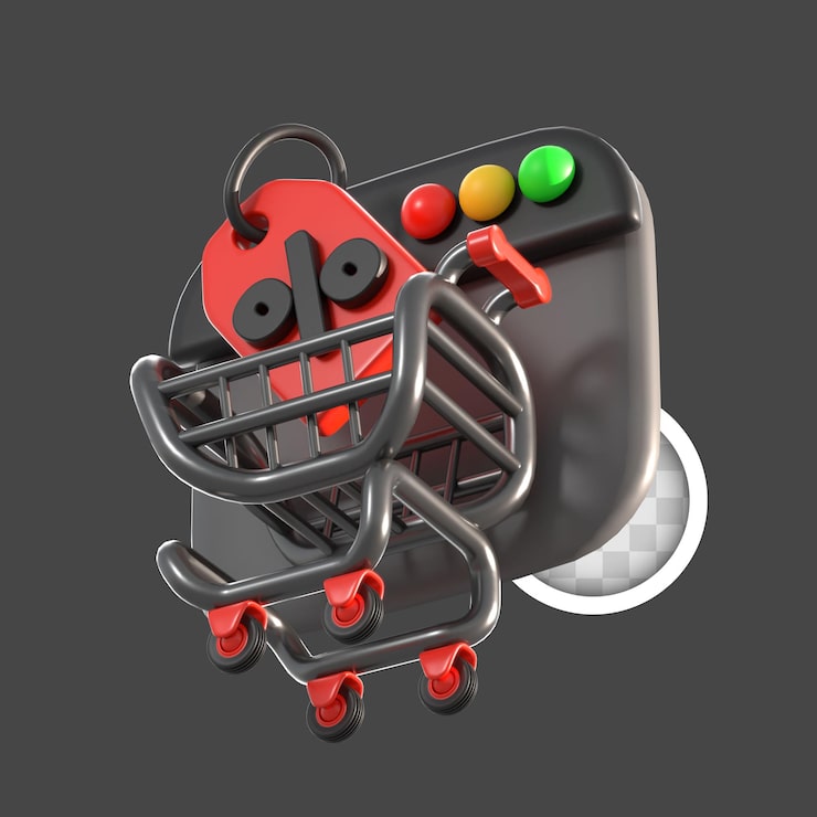 PSD Gratis keranjang belanja dengan diskon ilustrasi 3d
