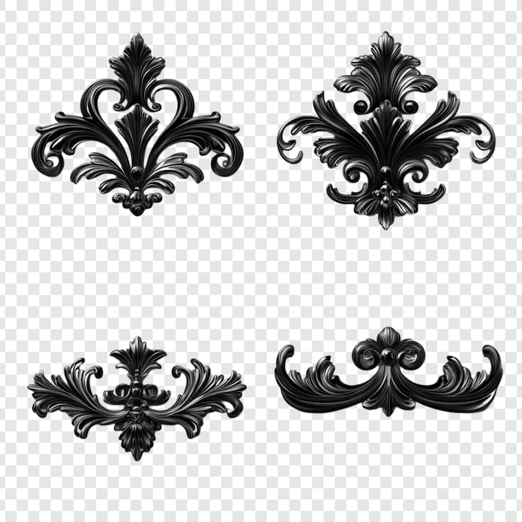 PSD Gratis koleksi ornamen baroque hitam elegan empat desain rumit