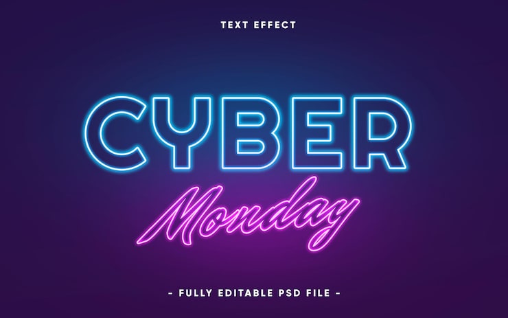 PSD Gratis latar belakang cyber monday dengan efek teks yang dapat diedit