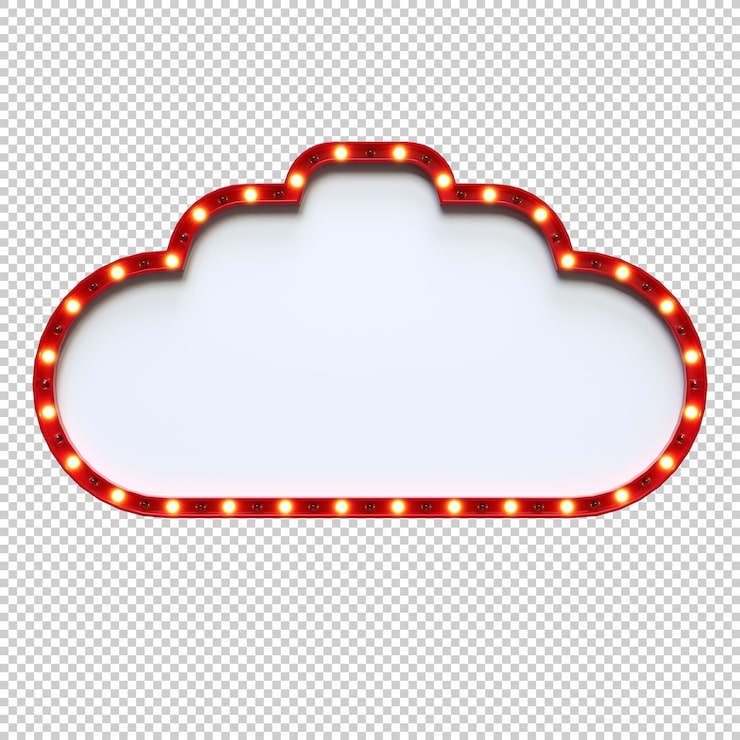 PSD gratuito letrero luminoso con forma de nube con bombillas rojas brillantes y espacio blanco en blanco